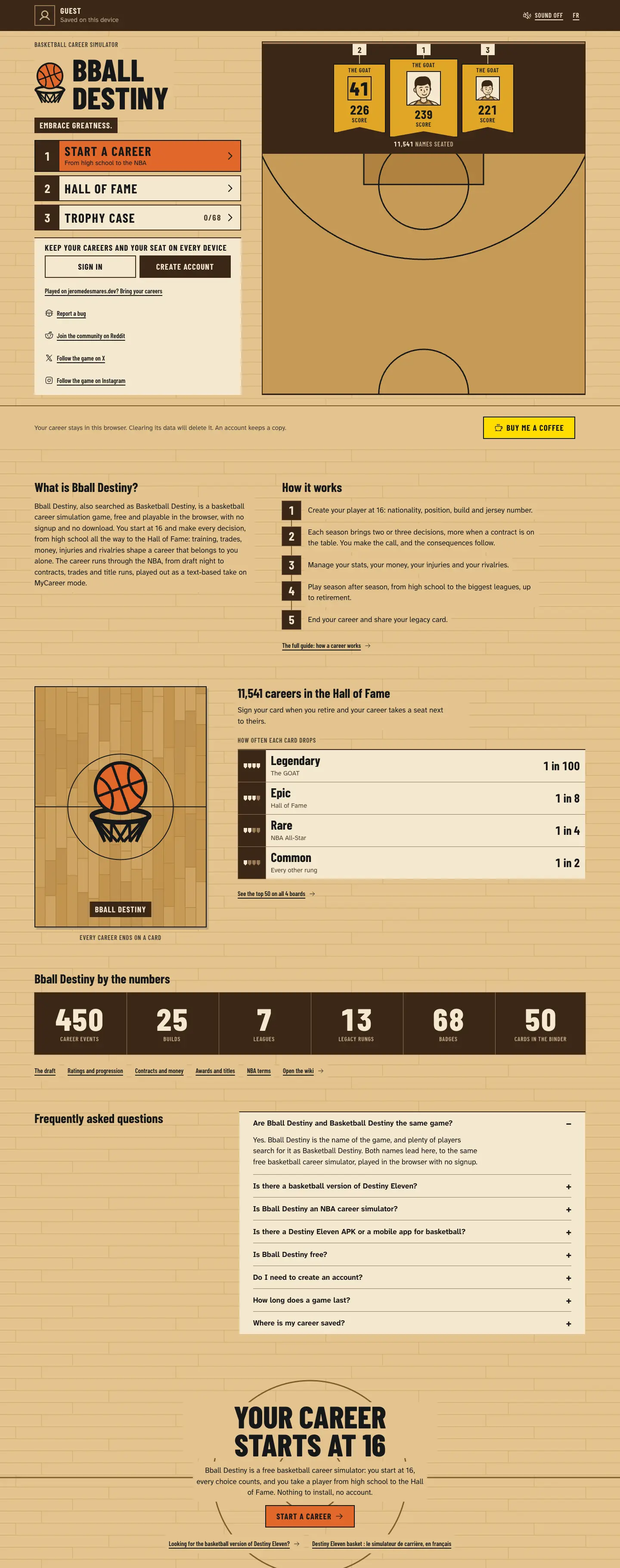 bballdestiny.com, la page d’accueil en entier