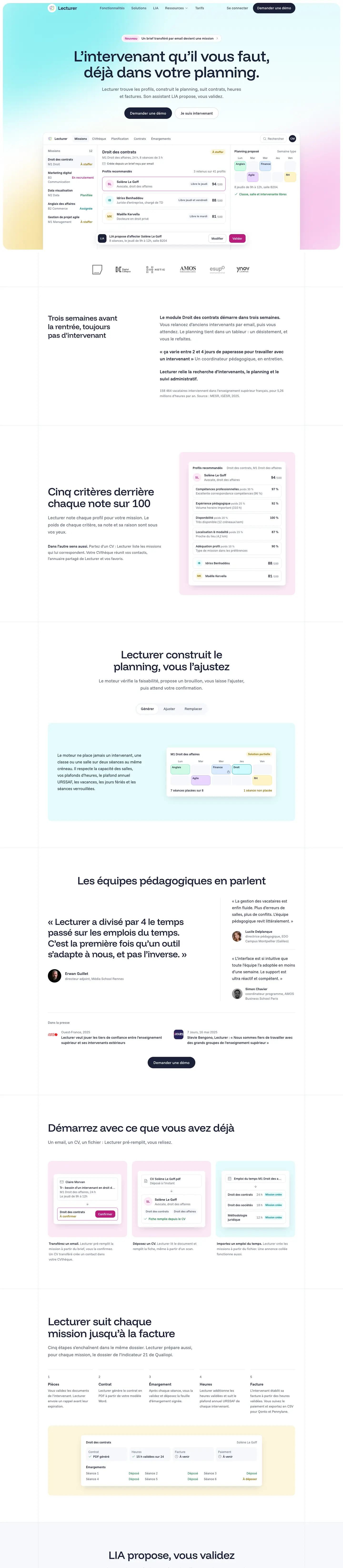 lecturer.fr, la page d’accueil en entier