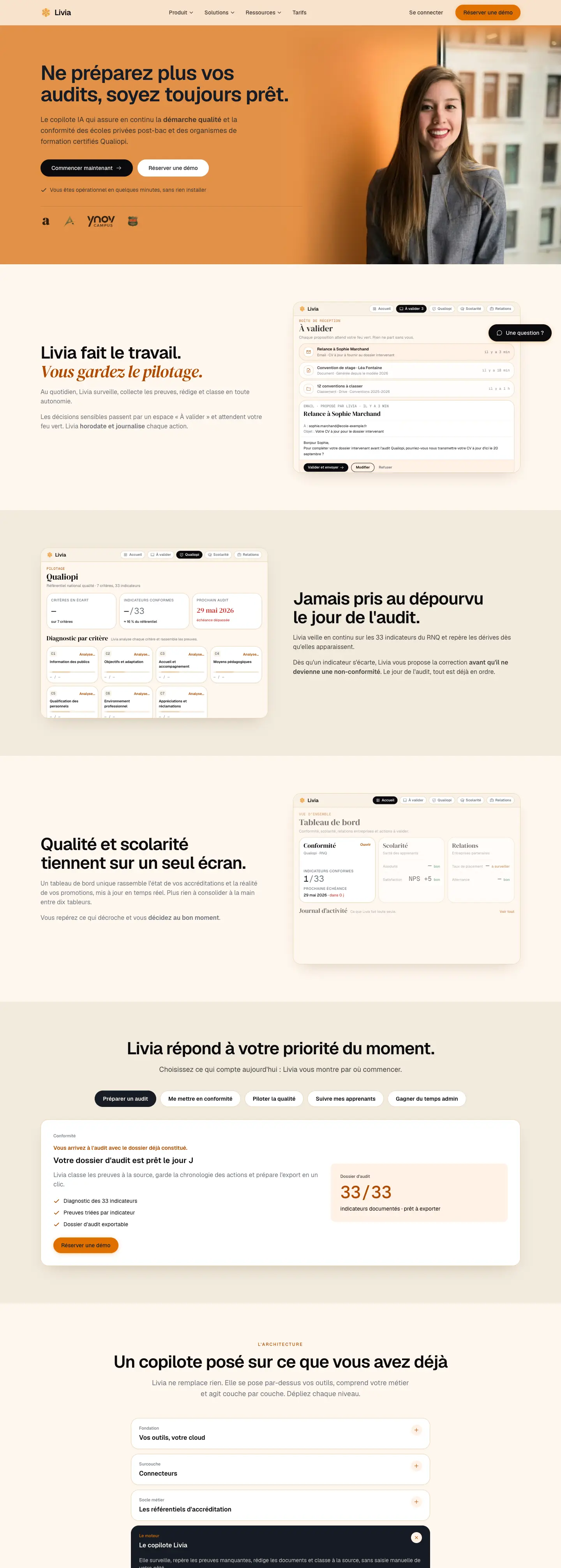livia.tech, la page d’accueil en entier